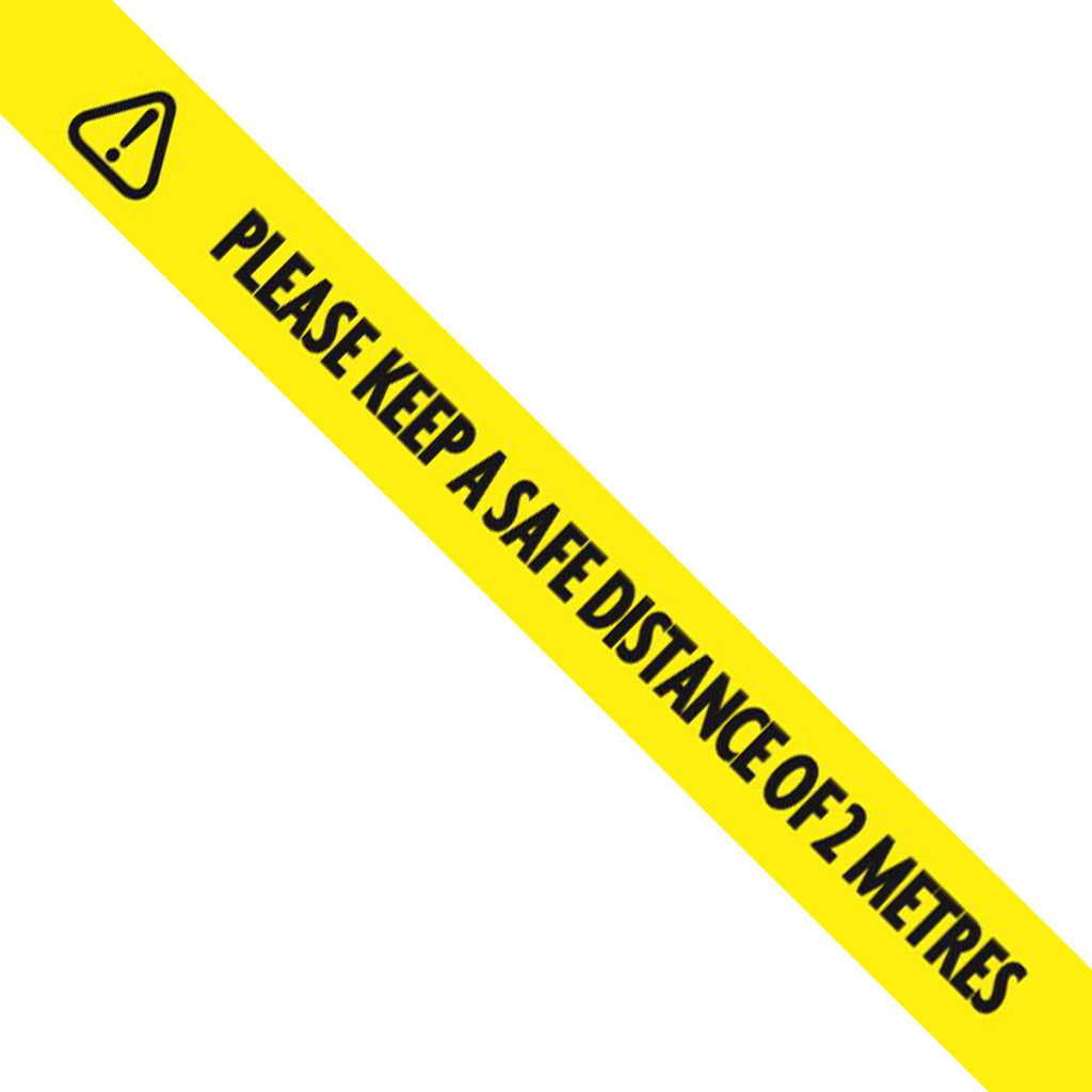 PLEASE KEEP A SAFE DISTANCE' Black/Yellow Tape - 48mm x 33m