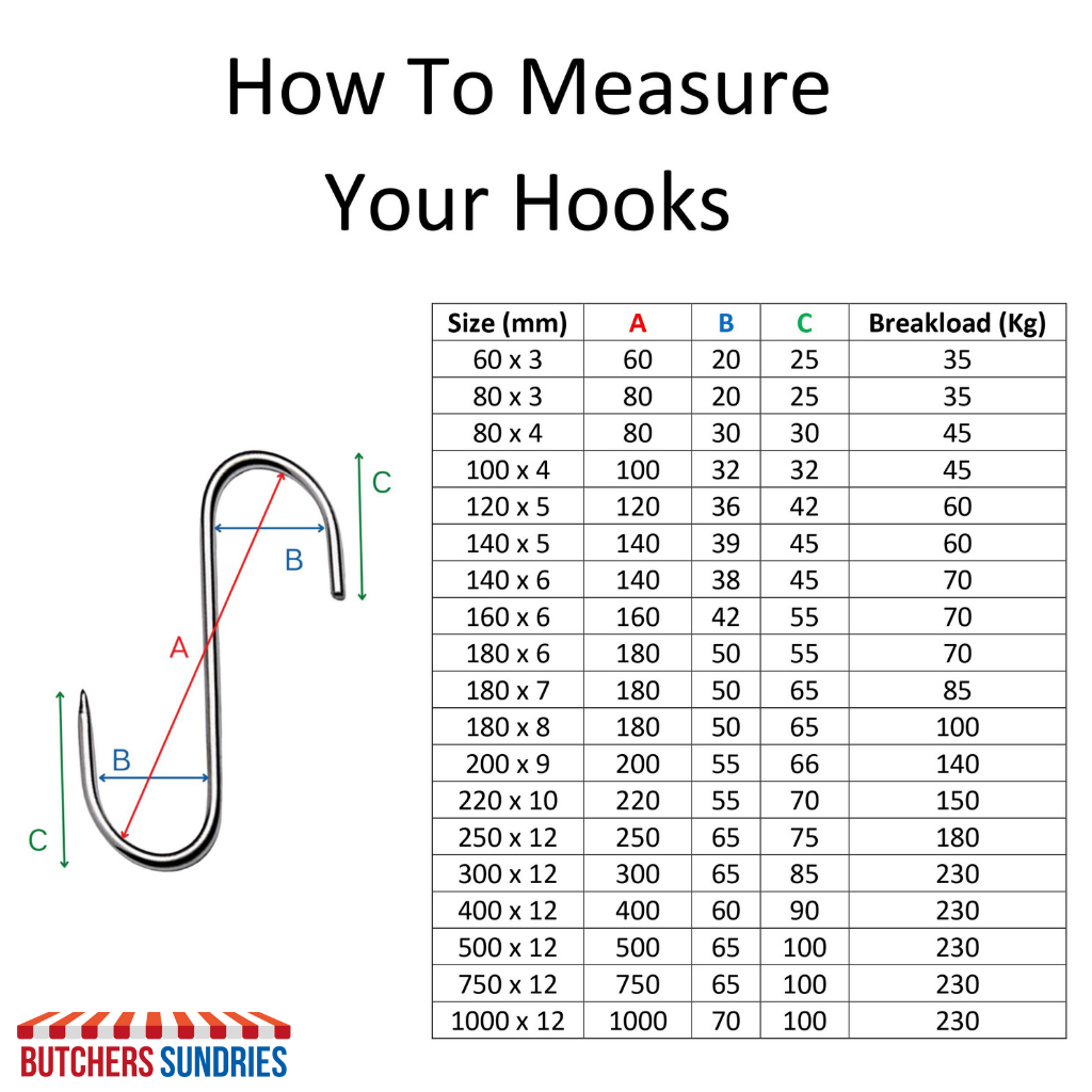 400 x 12mm S Butchers Meat Hanging Hooks - Single Hooks