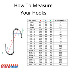 400 x 12mm S Butchers Meat Hanging Hooks - Single Hooks